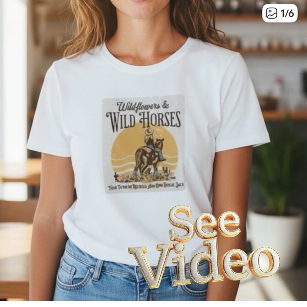 👛(ANY 2/$30) ROOMY GEORGE White Short Sleeve Tee Equestrian Slogan Motif M-L